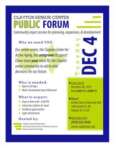 Senior Center Public Forum @ Amelia Christian Church | Clayton | North Carolina | United States